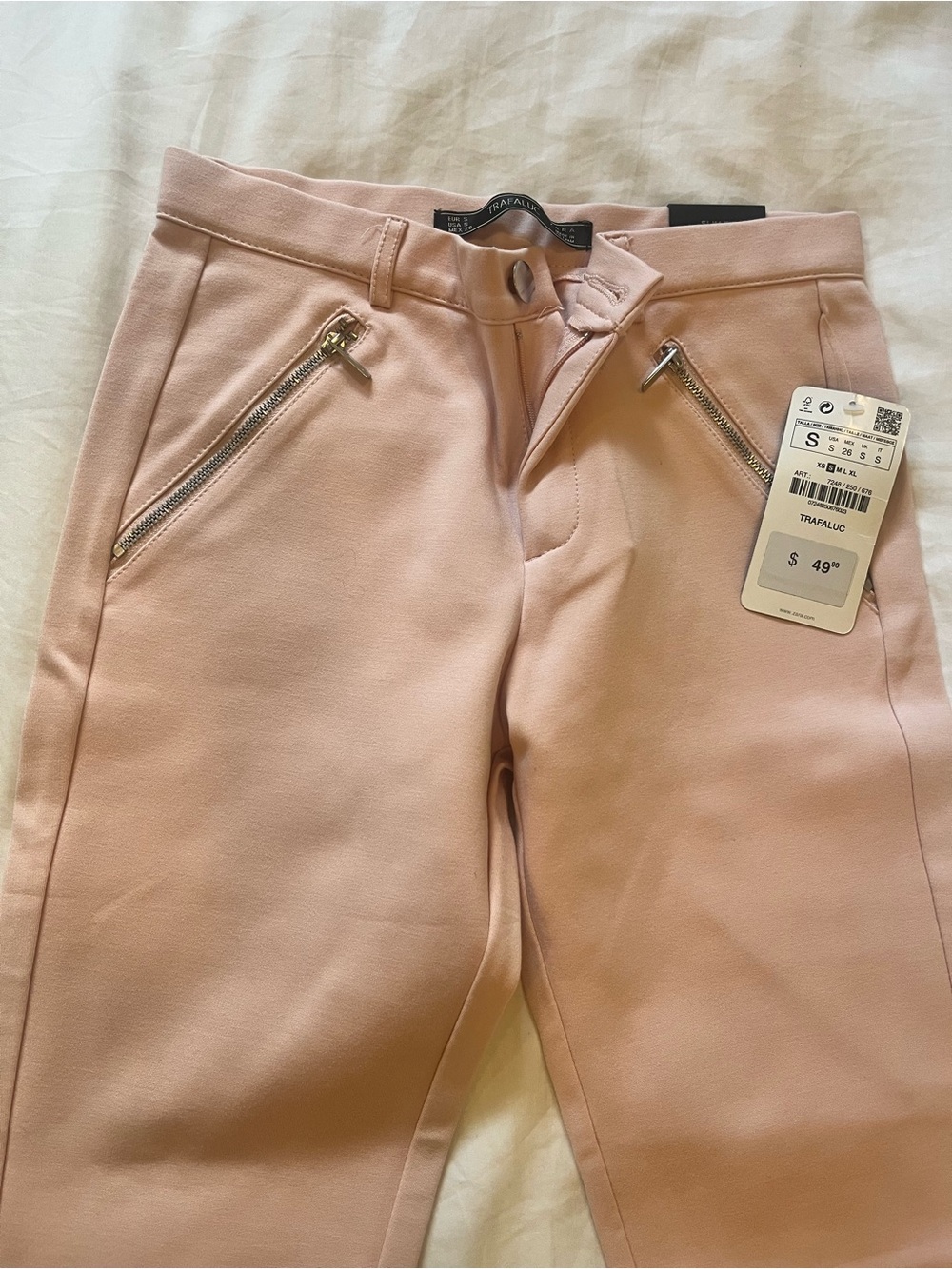 Zara Light Pink Skinny Trousers with Zip Details